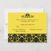 Yellow and Black Damask Reply Card (Back)