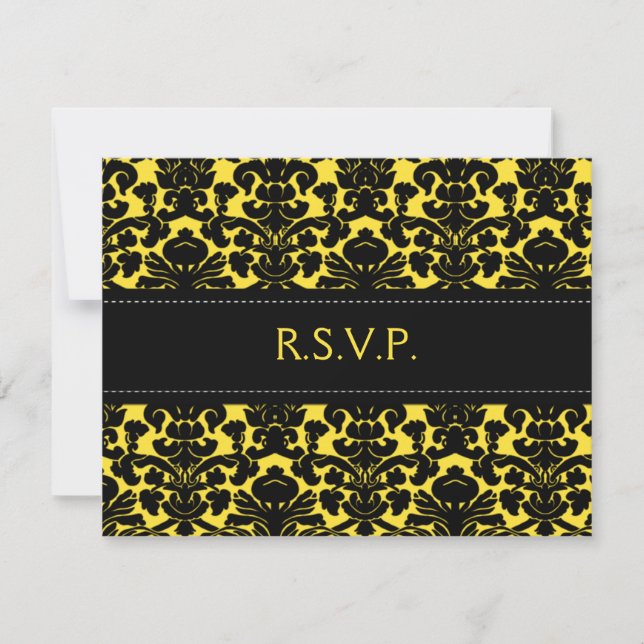 Yellow and Black Damask Reply Card (Front)