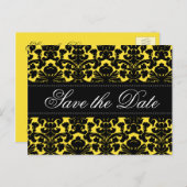 Yellow and Black Damask Save the Date Card (Front/Back)