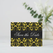 Yellow and Black Damask Save the Date Card (Standing Front)