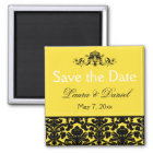Yellow and Black Damask Save the Date Magnet
