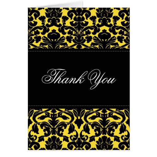 Yellow and Black Damask Thank You Card | Zazzle