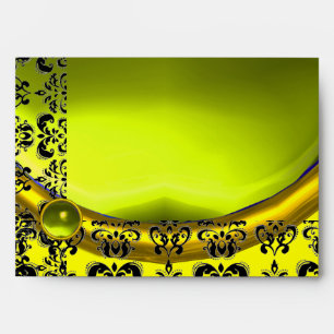 YELLOW AND BLACK DAMASK TOPAZ GOLD ENVELOPE