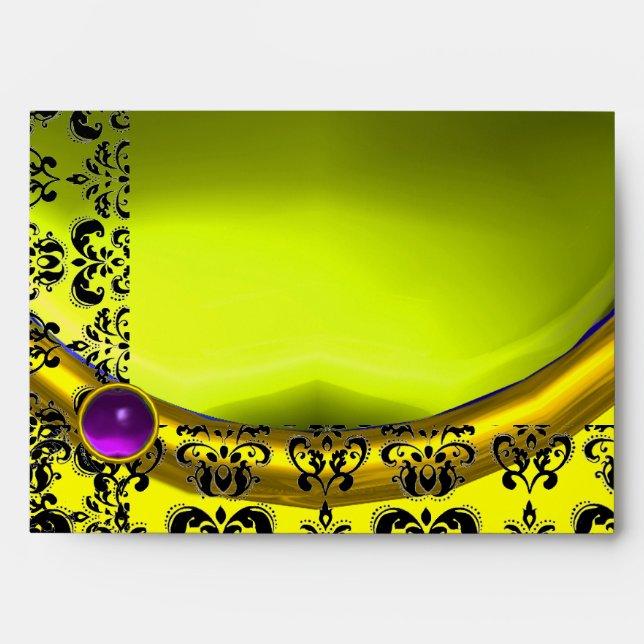 YELLOW AND BLACK DAMASK TOPAZ GOLD PURPLE AMETHYST ENVELOPE (Front)