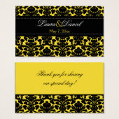 Yellow and Black Damask Wedding Favor Tag (Front & Back)