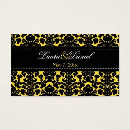 Yellow and Black Damask Wedding Favor Tag Business Card