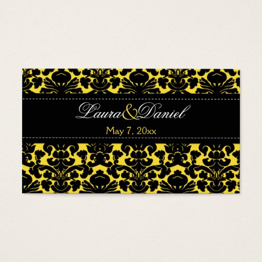 Customizable Yellow and Black Damask Wedding Favor Tag Business Card