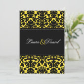 Yellow and Black Damask Wedding Invitation (Standing Front)