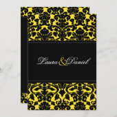 Yellow and Black Damask Wedding Invitation (Front/Back)