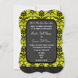 Yellow and black damask wedding invitation