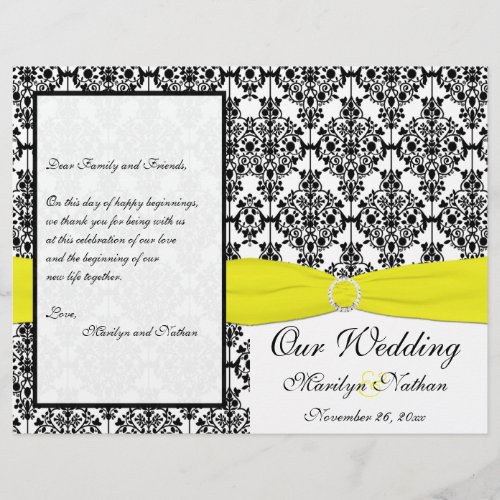 Yellow and Black Damask Wedding Program