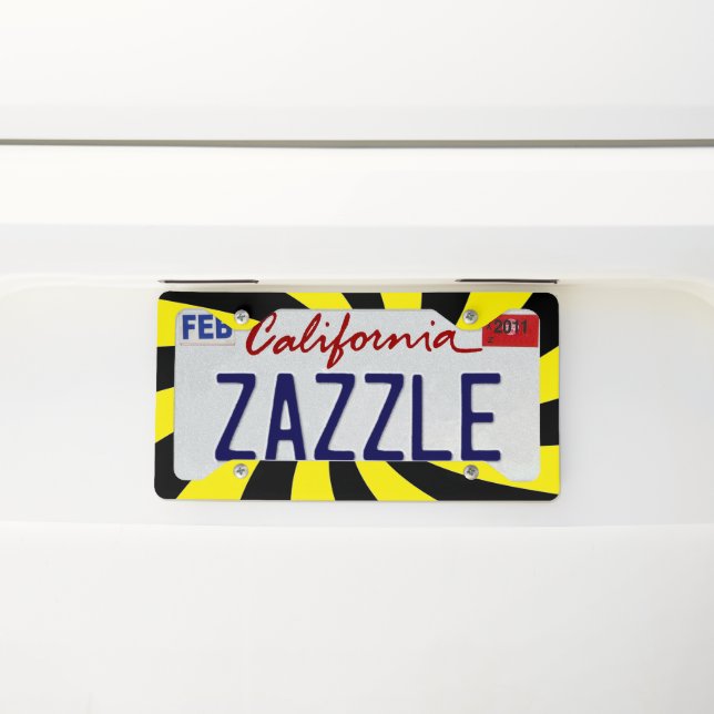 Yellow and Black Design License Plate Frame (On Car)