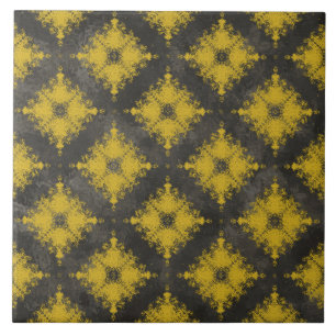 Yellow and Black Diamond Burst Pattern Ceramic Tile