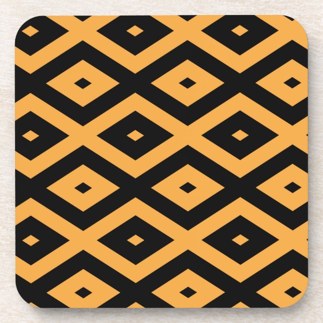 Yellow and black diamond pattern beverage coaster (Front)