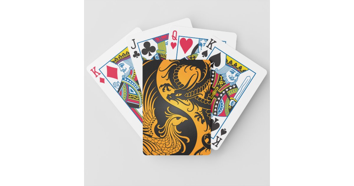 Yellow And Black Dragon Phoenix Yin Yang Bicycle Playing Cards