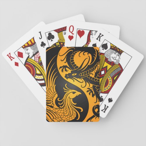 Yellow and Black Dragon Phoenix Yin Yang Playing Cards