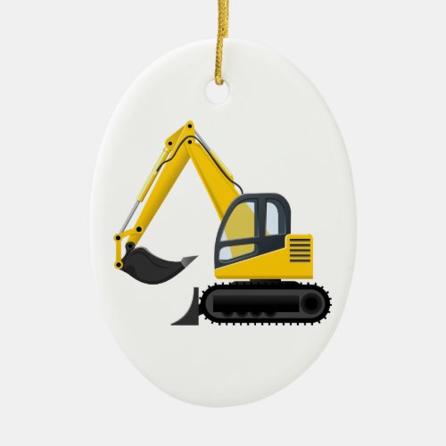Yellow and Black Excavator Construction Machine Ceramic Ornament