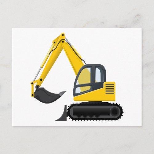 Yellow and Black Excavator Construction Machine Postcard