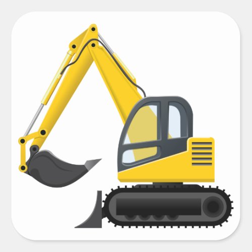 Yellow and Black Excavator Construction Machine Square Sticker