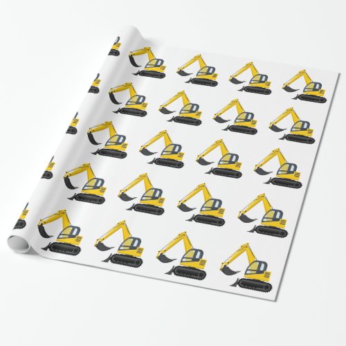 Yellow and Black Excavator Construction Machine Wrapping Paper