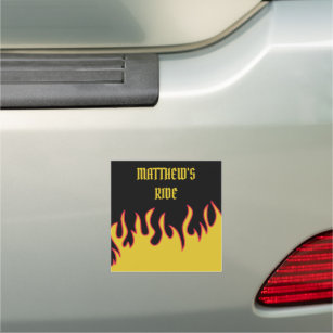 Yellow and Black Flames Custom Message Car Magnet