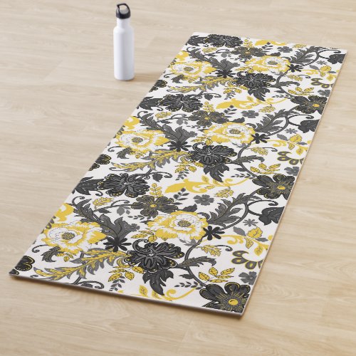 Yellow and Black Floral Yoga Mat