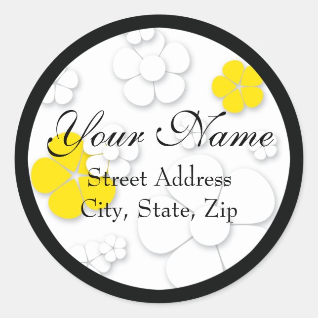 Yellow and Black Flower Address Label (Front)