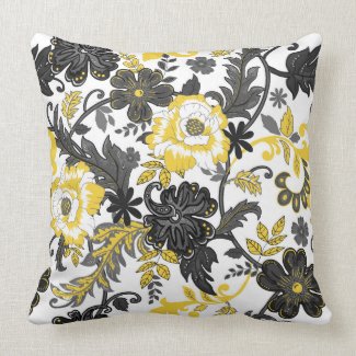Yellow And Black Flowers Throw Pillow