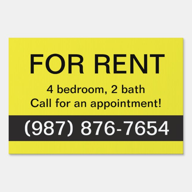 Yellow and Black For Rent Real Estate Yard Sign (Front)