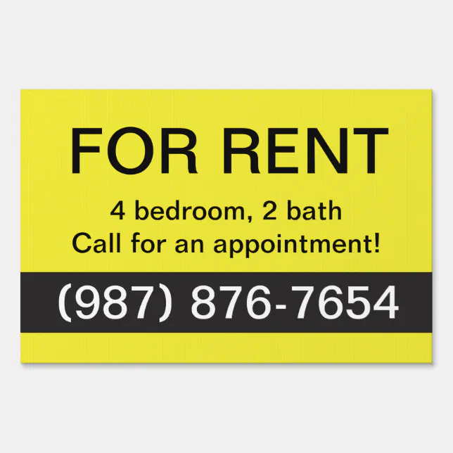 Yellow and Black For Rent Real Estate Yard Sign | Zazzle