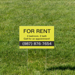 Yellow and Black For Rent Real Estate Yard Sign | Zazzle