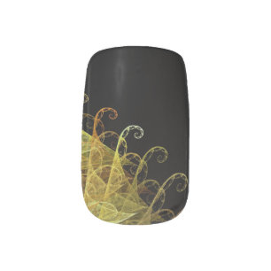 Yellow and Black Fractal Nail Art Wraps