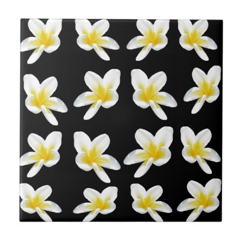 Yellow And Black Frangipani Pattern Ceramic Tile