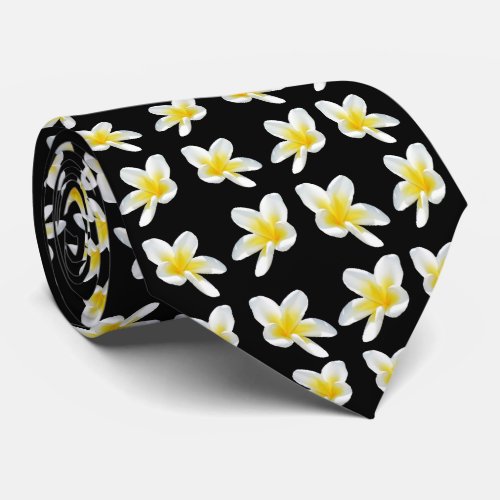 Yellow And Black Frangipani Pattern Tie