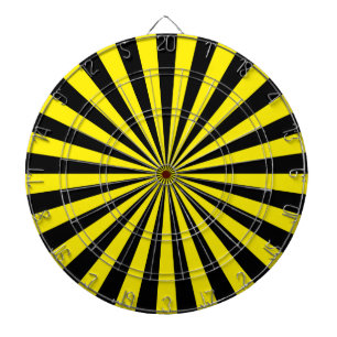 Yellow and Black Funky Sun Rays Retro Stripes Dartboard With Darts