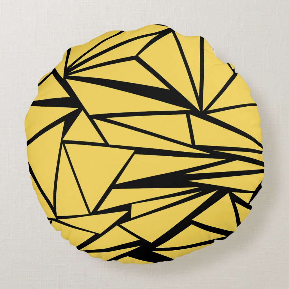 Disover Yellow and Black Geometric Pattern Round Pillow