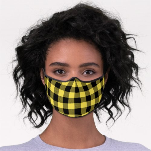 Yellow and Black Gingham Plaid Pattern Premium Premium Face Mask