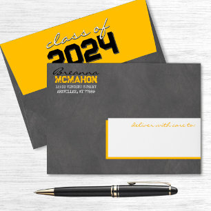 Yellow and Black Graduation Chalkboard Envelopes