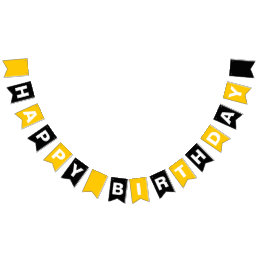 Yellow and Black Happy Birthday Bunting Flags