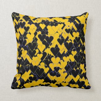 Yellow and Black Hearts Throw Pillow