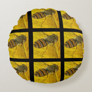 Yellow And Black Insect Round Pillow