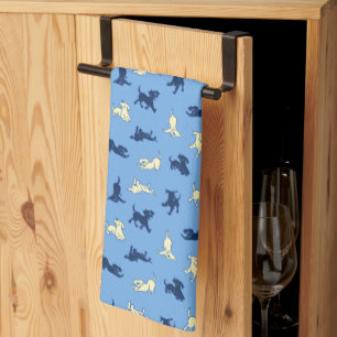 Yellow and Black Lab Puppies Cute Fun Blue Kitchen Towel