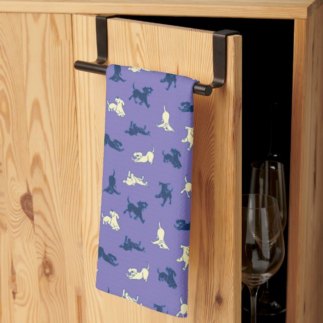 Yellow and Black Lab Puppies Cute Fun Purple Kitchen Towel (Thirds Fold)