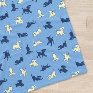 Yellow and Black Lab Puppies on Blue Background  Fleece Blanket