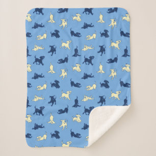 Yellow and Black Lab Puppies on Blue Background Sherpa Blanket