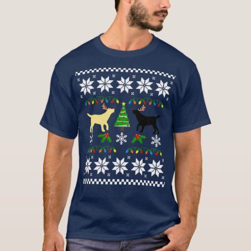 Yellow and Black Labrador Ugly Christmas Pattern  T_Shirt