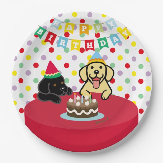 Yellow and Black Labradors Birthday Paper Plates (Front)