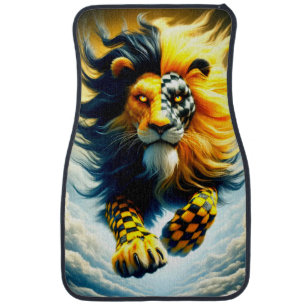 Yellow and Black Lion Car Floor Mat