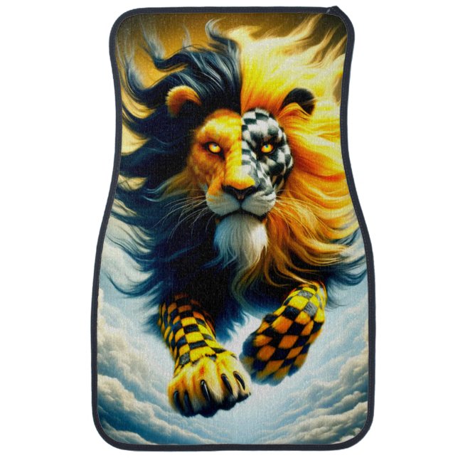 Yellow and Black Lion Car Floor Mat (Front)