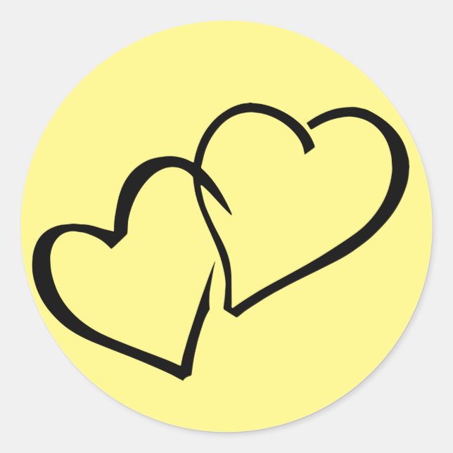 Yellow And Black Love Hearts Wedding, Engagement Classic Round Sticker (Front)